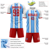 Custom White Red-Powder Blue Gradient Vertical Stripe Argentina Style Sublimation Soccer Uniform Jersey