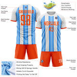 Custom White Orange-Powder Blue Gradient Vertical Stripe Argentina Style Sublimation Soccer Uniform Jersey