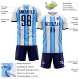 Custom White Navy-Powder Blue Gradient Vertical Stripe Argentina Style Sublimation Soccer Uniform Jersey