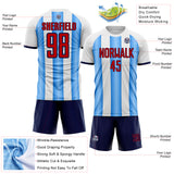 Custom White Red Powder Blue-Navy Gradient Vertical Stripe Argentina Style Sublimation Soccer Uniform Jersey
