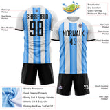 Custom White Black-Powder Blue Gradient Vertical Stripe Argentina Style Sublimation Soccer Uniform Jersey