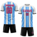 Custom White Pink Powder Blue-Black Gradient Vertical Stripe Argentina Style Sublimation Soccer Uniform Jersey