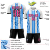 Custom White Pink Powder Blue-Black Gradient Vertical Stripe Argentina Style Sublimation Soccer Uniform Jersey