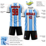 Custom White Red Powder Blue-Black Gradient Vertical Stripe Argentina Style Sublimation Soccer Uniform Jersey