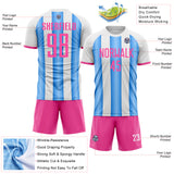 Custom White Pink-Powder Blue Gradient Vertical Stripe Argentina Style Sublimation Soccer Uniform Jersey