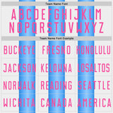 Custom White Pink-Powder Blue Gradient Vertical Stripe Argentina Style Sublimation Soccer Uniform Jersey