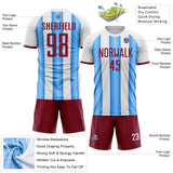 Custom White Crimson-Powder Blue Gradient Vertical Stripe Argentina Style Sublimation Soccer Uniform Jersey