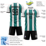Custom White Black-Midnight Green Gradient Vertical Stripe Argentina Style Sublimation Soccer Uniform Jersey