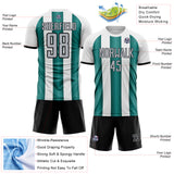 Custom White Gray Midnight Green-Black Gradient Vertical Stripe Argentina Style Sublimation Soccer Uniform Jersey