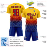 Custom Yellow Red-Royal Gradient Chevron Lines Colombia Sublimation Soccer Uniform Jersey