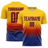 Custom Yellow Red-Royal Gradient Chevron Lines Colombia Sublimation Soccer Uniform Jersey