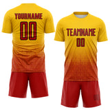 Custom Yellow Red-Black Gradient Geometric Cube Mesh Colombia Sublimation Soccer Uniform Jersey