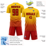 Custom Yellow Red-Black Gradient Geometric Cube Mesh Colombia Sublimation Soccer Uniform Jersey