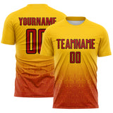 Custom Yellow Red-Black Gradient Geometric Cube Mesh Colombia Sublimation Soccer Uniform Jersey
