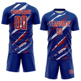 Custom Royal Red-White Paint Brush Stroke Colombia Sublimation Soccer Uniform Jersey