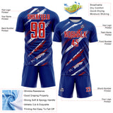 Custom Royal Red-White Paint Brush Stroke Colombia Sublimation Soccer Uniform Jersey