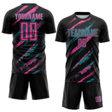 Custom Black Pink-Teal Paint Brush Stroke Colombia Sublimation Soccer Uniform Jersey