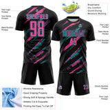 Custom Black Pink-Teal Paint Brush Stroke Colombia Sublimation Soccer Uniform Jersey