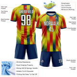 Custom Neon Yellow White Red Green Black-Blue Gradient Stripe Colombia Sublimation Soccer Uniform Jersey