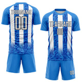 Custom Powder Blue White-Black Stripe Abstract Geometric Colombia Sublimation Soccer Uniform Jersey