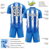 Custom Powder Blue White-Black Stripe Abstract Geometric Colombia Sublimation Soccer Uniform Jersey