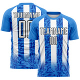 Custom Powder Blue White-Black Stripe Abstract Geometric Colombia Sublimation Soccer Uniform Jersey