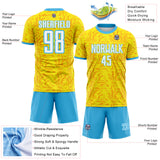 Custom Light Yellow White-Sky Blue Abstract Geometric Colombia Sublimation Soccer Uniform Jersey