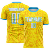 Custom Light Yellow White-Sky Blue Abstract Geometric Colombia Sublimation Soccer Uniform Jersey