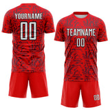 Custom Fire Red White-Black Abstract Geometric Colombia Sublimation Soccer Uniform Jersey