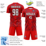 Custom Fire Red White-Black Abstract Geometric Colombia Sublimation Soccer Uniform Jersey