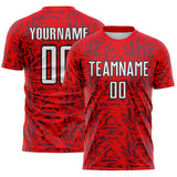 Custom Fire Red White-Black Abstract Geometric Colombia Sublimation Soccer Uniform Jersey