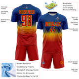 Custom US Navy Blue Red-Gold Sharp Spike Lines Colombia Sublimation Soccer Uniform Jersey