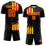 Custom Black Fire Red-Light Yellow Vertical Stripe Colombia Sublimation Soccer Uniform Jersey