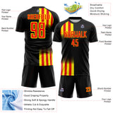 Custom Black Fire Red-Light Yellow Vertical Stripe Colombia Sublimation Soccer Uniform Jersey