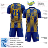 Custom Royal-Gold Vertical Stripe Colombia Sublimation Soccer Uniform Jersey