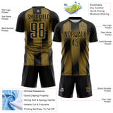 Custom Black-Old Gold Vertical Stripe Colombia Sublimation Soccer Uniform Jersey