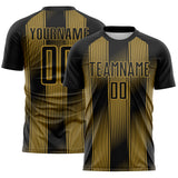 Custom Black-Old Gold Vertical Stripe Colombia Sublimation Soccer Uniform Jersey