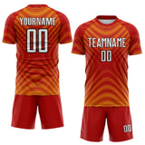 Custom Red White Gold-Black Curved Line Wave Colombia Sublimation Soccer Uniform Jersey