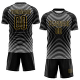 Custom Black White-Old Gold Curved Line Wave Colombia Sublimation Soccer Uniform Jersey