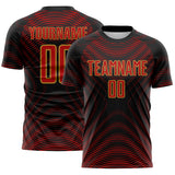 Custom Black Red-Old Gold Curved Line Wave Colombia Sublimation Soccer Uniform Jersey