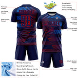 Custom Navy Blue-Red Geometric Speed Stripe Colombia Sublimation Soccer Uniform Jersey