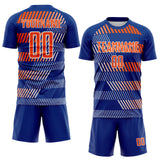 Custom Royal Orange-White Geometric Speed Stripe Colombia Sublimation Soccer Uniform Jersey