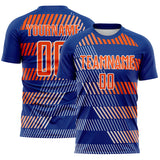 Custom Royal Orange-White Geometric Speed Stripe Colombia Sublimation Soccer Uniform Jersey