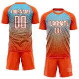 Custom Orange White-Sky Blue Gradient Diamond Grid Colombia Sublimation Soccer Uniform Jersey