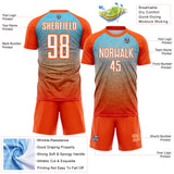 Custom Orange White-Sky Blue Gradient Diamond Grid Colombia Sublimation Soccer Uniform Jersey