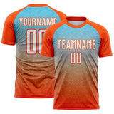 Custom Orange White-Sky Blue Gradient Diamond Grid Colombia Sublimation Soccer Uniform Jersey