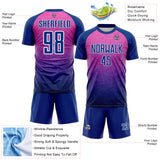 Custom Royal Pink-White Gradient Diamond Grid Colombia Sublimation Soccer Uniform Jersey