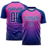 Custom Royal Pink-White Gradient Diamond Grid Colombia Sublimation Soccer Uniform Jersey