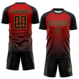 Custom Black Red-Old Gold Gradient Diamond Grid Colombia Sublimation Soccer Uniform Jersey