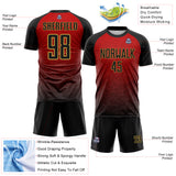 Custom Black Red-Old Gold Gradient Diamond Grid Colombia Sublimation Soccer Uniform Jersey